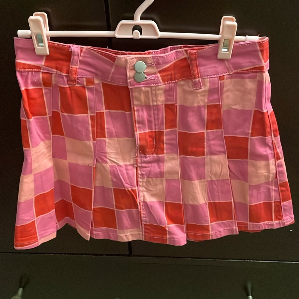 Dolls Kill American Bazi Checkered Pink Large Skirt